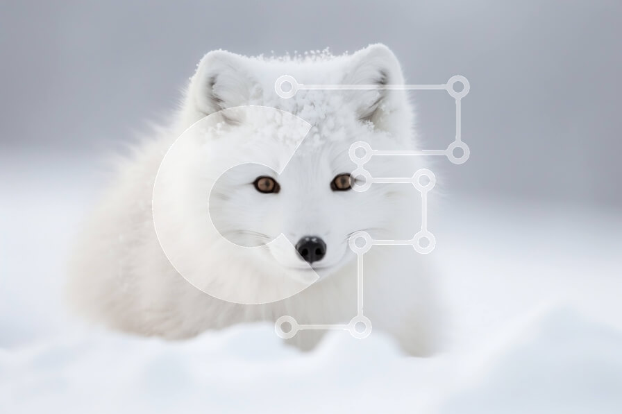 Intra Συλλεκτικό Ξύλινο Παζλ Plywood  4mm - Σαγηνευτική εικόνα μιας λευκής αλεπούς της Αρκτικής με μεγάλα καστανά μάτια Σε Ξύλινο Κουτί - Διαστάσεις: 10x10 cm – 25 κομμάτια