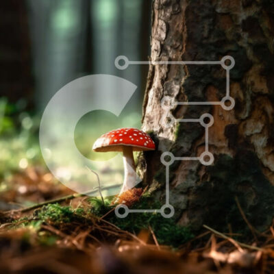 Intra Συλλεκτικό Ξύλινο Παζλ Plywood  4mm - Όμορφη εικόνα ενός κόκκινου μανιταριού σε ένα δάσος Σε Ξύλινο Κουτί - Διαστάσεις: 10x10 cm – 25 κομμάτια - Image 1