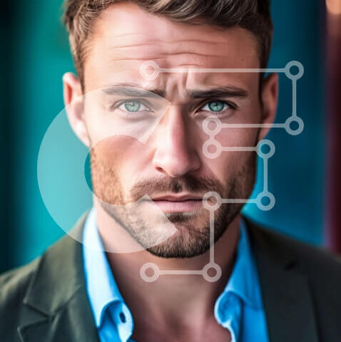 Intra Συλλεκτικό Ξύλινο Παζλ Plywood  4mm - Πορτρέτο επαγγελματία επιχειρηματία με μπλε κοστούμι και μαύρο πουκάμισο Σε Ξύλινο Κουτί - Διαστάσεις Puzzle: 10x10 cm – 25 κομμάτια - Image 1