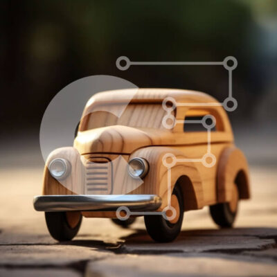 Intra Συλλεκτικό Ξύλινο Παζλ Plywood  4mm - Vintage ξύλινο αυτοκίνητο παιχνιδιών στην οδό Cobblestone Σε Ξύλινο Κουτί - Διαστάσεις: 10x10 cm – 25 κομμάτια - Image 1