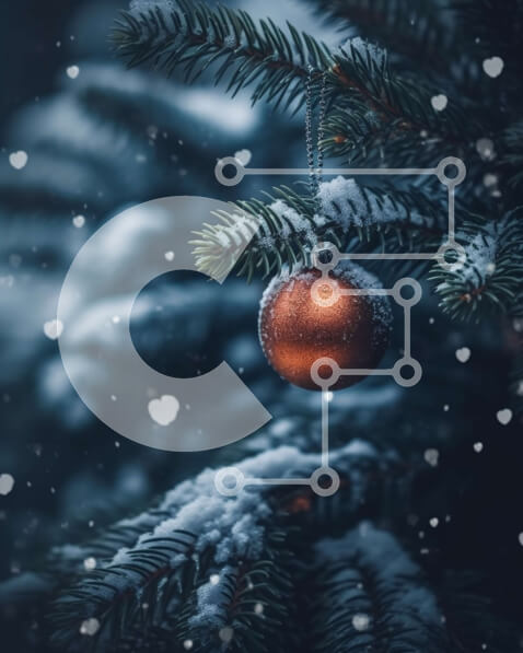 Intra Συλλεκτικό Ξύλινο Παζλ Plywood  4mm - Εορταστικό κόκκινο χριστουγεννιάτικο στολίδι στο χιονισμένο πεύκο Σε Ξύλινο Κουτί - Διαστάσεις: 10x10 cm – 25 κομμάτια