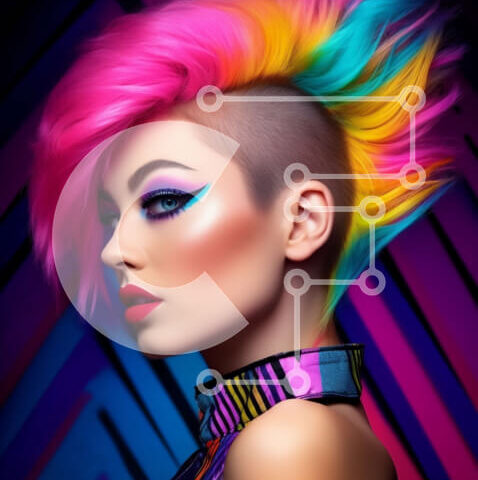 Intra Συλλεκτικό Ξύλινο Παζλ Plywood  4mm - Τολμηρό και πολύχρωμο πορτρέτο γυναίκας με ουράνιο τόξο μαλλιά και ζωηρό μακιγιάζ Σε Ξύλινο Κουτί - Διαστάσεις Puzzle: 10x10 cm – 25 κομμάτια - Image 1