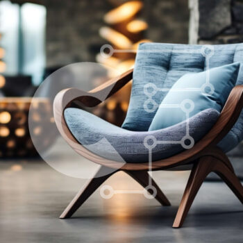 Intra Συλλεκτικό Ξύλινο Παζλ Plywood  4mm - Μπλε πολυθρόνα σε ευρύχωρο δωμάτιο με πέτρινους τοίχους και τζάκι Σε Ξύλινο Κουτί - Διαστάσεις Puzzle: 10x10 cm – 25 κομμάτια - Image 1