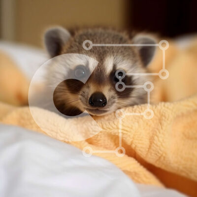 Intra Συλλεκτικό Ξύλινο Παζλ Plywood 4mm - Χαριτωμένη φωτογραφία ενός μωρού ρακούν που κρυφοκοιτάει κάτω από μια κίτρινη κουβέρτα σε ένα κρεβάτι Σε Ξύλινο Κουτί - Διαστάσεις: 10x10 cm – 25 κομμάτια - Image 1