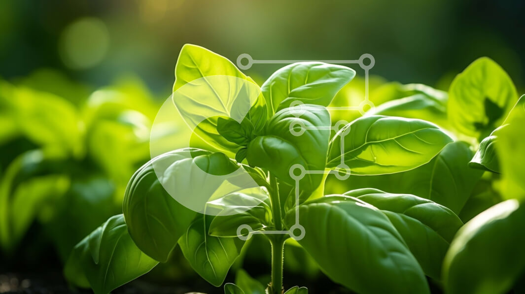 Intra Συλλεκτικό Ξύλινο Παζλ Plywood  4mm - Κοντινό πλάνο του φυτού βασιλικού σε γλάστρα Σε Ξύλινο Κουτί - Διαστάσεις: 10x10 cm – 25 κομμάτια