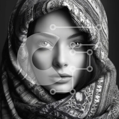 Intra Συλλεκτικό Ξύλινο Παζλ Plywood  4mm - Σοβαρή γυναίκα με μαντήλι που κοιτάζει την κάμερα Σε Ξύλινο Κουτί - Διαστάσεις Puzzle: 10x10 cm – 25 κομμάτια - Image 1