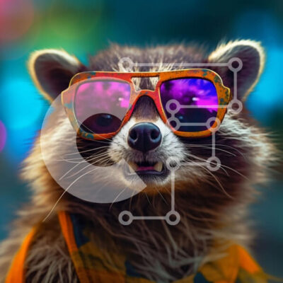 Intra Συλλεκτικό Ξύλινο Παζλ Plywood  4mm - Χαριτωμένο ρακούν που φοράει γυαλιά ηλίου με πολύχρωμους φακούς Σε Ξύλινο Κουτί - Διαστάσεις: 10x10 cm – 25 κομμάτια - Image 1