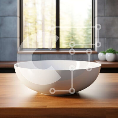 Intra Συλλεκτικό Ξύλινο Παζλ Plywood  4mm - Λευκός πορσελάνινος νεροχύτης σε ξύλινο τραπέζι με θέα στο δάσος Σε Ξύλινο Κουτί - Διαστάσεις Puzzle: 10x10 cm – 25 κομμάτια - Image 1