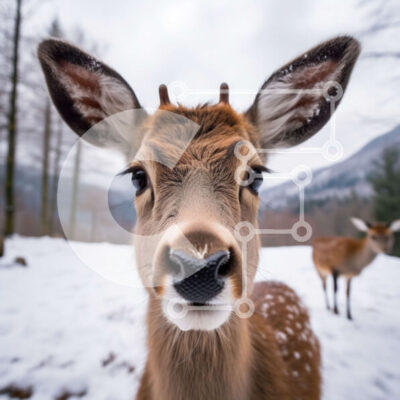 Intra Συλλεκτικό Ξύλινο Παζλ Plywood  4mm - Κοντινή όψη του προσώπου ενός ελαφιού σε ένα χιονισμένο δάσος Σε Ξύλινο Κουτί - Διαστάσεις: 10x10 cm – 25 κομμάτια - Image 1