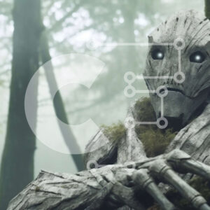 Intra Συλλεκτικό Ξύλινο Παζλ Plywood  4mm - Τρομακτική εικόνα μιας ξύλινης φιγούρας σε ένα ομιχλώδες δάσος Σε Ξύλινο Κουτί - Διαστάσεις: 10x10 cm – 25 κομμάτια