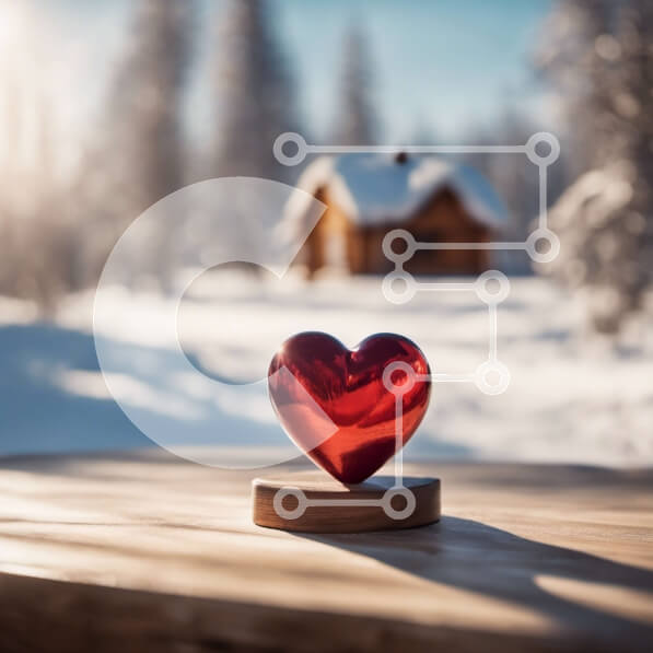 Intra Συλλεκτικό Ξύλινο Παζλ Plywood  4mm - Κόκκινο γλυπτό σε σχήμα καρδιάς σε χιονισμένο ξύλινο τραπέζι Σε Ξύλινο Κουτί - Διαστάσεις: 10x10 cm – 25 κομμάτια