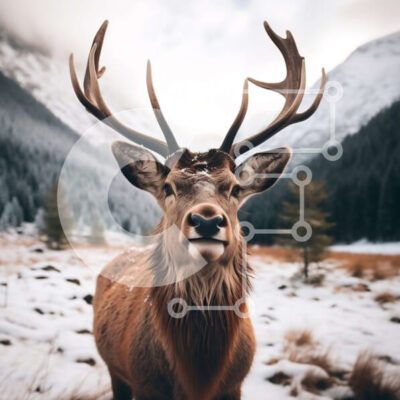 Intra Συλλεκτικό Ξύλινο Παζλ Plywood  4mm - Μεγαλοπρεπές κόκκινο ελάφι στο χιονισμένο τοπίο Σε Ξύλινο Κουτί - Διαστάσεις: 10x10 cm – 25 κομμάτια - Image 1