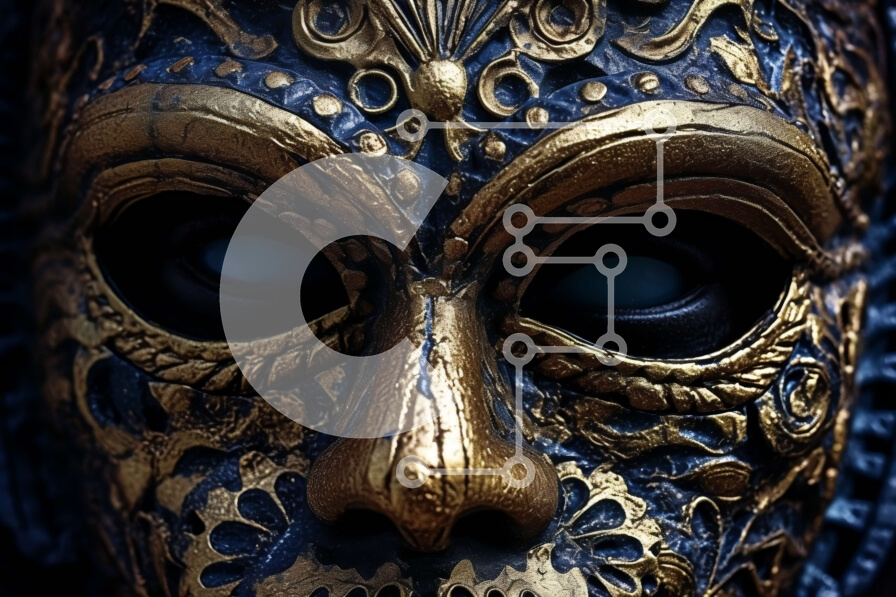 Intra Συλλεκτικό Ξύλινο Παζλ Plywood  4mm - Κοντινή εικόνα μιας απειλητικής φυλετικής μάσκας με φτερά και χάντρες Σε Ξύλινο Κουτί - Διαστάσεις Puzzle: 10x10 cm – 25 κομμάτια