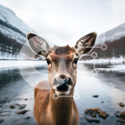 Intra Συλλεκτικό Ξύλινο Παζλ Plywood  4mm - Κοντινή όψη του προσώπου ενός ελαφιού με καφέ παλτό και λευκό μπάλωμα στο μέτωπο Σε Ξύλινο Κουτί - Διαστάσεις: 10x10 cm – 25 κομμάτια - Image 1