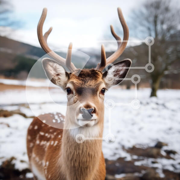 Intra Συλλεκτικό Ξύλινο Παζλ Plywood  4mm - Κοντινή όψη του προσώπου ενός ελαφιού με μεγάλα κέρατα Σε Ξύλινο Κουτί - Διαστάσεις: 10x10 cm – 25 κομμάτια