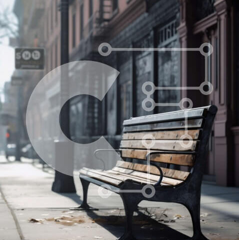 Intra Συλλεκτικό Ξύλινο Παζλ Plywood  4mm - Σκηνή του δρόμου της πόλης με ξεπερασμένο ξύλινο πάγκο σε ένα γκρίζο πρωινό Σε Ξύλινο Κουτί - Διαστάσεις Puzzle: 10x10 cm – 25 κομμάτια - Image 1