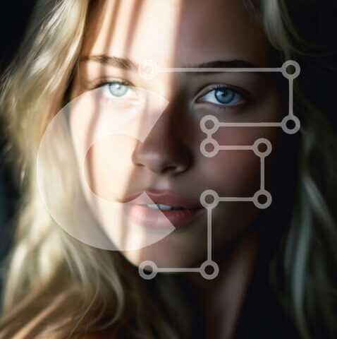 Intra Συλλεκτικό Ξύλινο Παζλ Plywood  4mm - Ασπρόμαυρη εικόνα μιας όμορφης γυναίκας με μπλε μάτια και κυματιστά μαλλιά Σε Ξύλινο Κουτί - Διαστάσεις Puzzle: 10x10 cm – 25 κομμάτια - Image 1