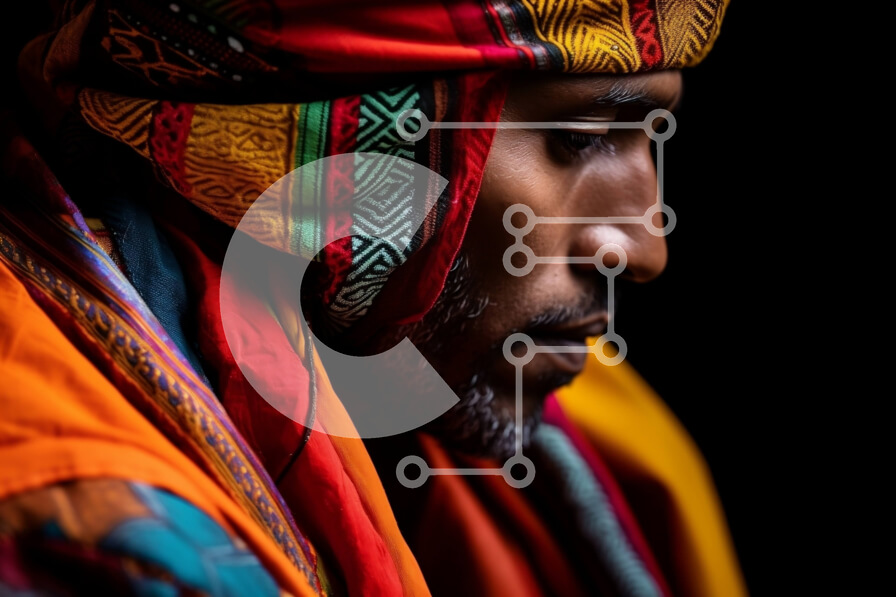 Intra Συλλεκτικό Ξύλινο Παζλ Plywood  4mm - Πορτρέτο ενός άνδρα με πολύχρωμη μαντίλα και σοβαρή έκφραση Σε Ξύλινο Κουτί - Διαστάσεις Puzzle: 10x10 cm – 25 κομμάτια