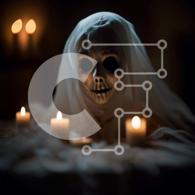 Intra Συλλεκτικό Ξύλινο Παζλ Plywood  4mm - Κοντινό πλάνο του Ghostly Figure με αναμμένα κεριά Σε Ξύλινο Κουτί - Διαστάσεις Puzzle: 10x10 cm – 25 κομμάτια - Image 1