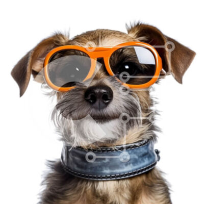 Intra Συλλεκτικό Ξύλινο Παζλ Plywood  4mm - Αξιολάτρευτο καφέ και λευκό σκυλί με πορτοκαλί γυαλιά ηλίου Σε Ξύλινο Κουτί - Διαστάσεις: 10x10 cm – 25 κομμάτια - Image 1