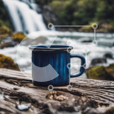 Intra Συλλεκτικό Ξύλινο Παζλ Plywood  4mm - Μπλε κούπα από σμάλτο δίπλα στον καταρράκτη Σε Ξύλινο Κουτί - Διαστάσεις: 10x10 cm – 25 κομμάτια - Image 1