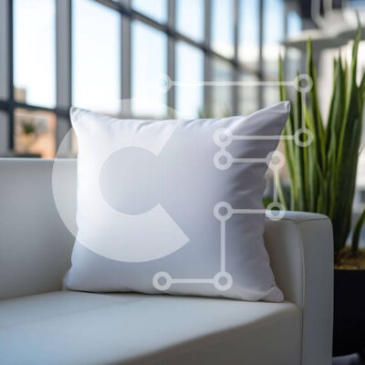 Intra Συλλεκτικό Ξύλινο Παζλ Plywood  4mm - Λευκό μαξιλάρι σε λευκό καναπέ με θέα στον ορίζοντα της πόλης Σε Ξύλινο Κουτί - Διαστάσεις Puzzle: 10x10 cm – 25 κομμάτια - Image 1