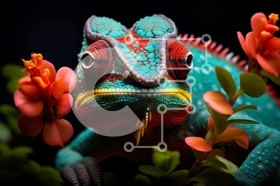 Intra Συλλεκτικό Ξύλινο Παζλ Plywood  4mm - Πολύχρωμος χαμαιλέοντας σε ένα κλαδί με φύλλα και λουλούδια Σε Ξύλινο Κουτί - Διαστάσεις: 10x10 cm – 25 κομμάτια