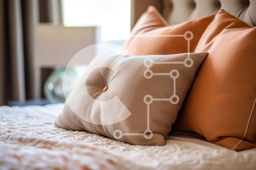 Intra Συλλεκτικό Ξύλινο Παζλ Plywood  4mm - Κομψό και άνετο κρεβάτι με πορτοκαλί μαξιλάρια Σε Ξύλινο Κουτί - Διαστάσεις Puzzle: 10x10 cm – 25 κομμάτια