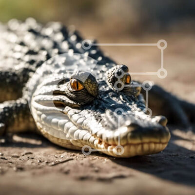 Intra Συλλεκτικό Ξύλινο Παζλ Plywood  4mm - Κοντινή όψη του κεφαλιού ενός αλιγάτορα με ανοιχτό στόμα και άμεσο βλέμμα Σε Ξύλινο Κουτί - Διαστάσεις: 10x10 cm – 25 κομμάτια - Image 1