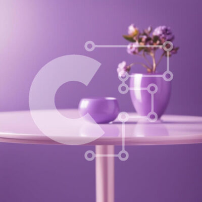 Intra Συλλεκτικό Ξύλινο Παζλ Plywood  4mm - Μωβ τοίχος με λευκό τραπέζι και μωβ λουλούδια Σε Ξύλινο Κουτί - Διαστάσεις Puzzle: 10x10 cm – 25 κομμάτια - Image 1