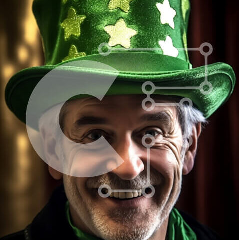 Intra Συλλεκτικό Ξύλινο Παζλ Plywood  4mm - Ευτυχισμένος άνδρας που φορά ένα πράσινο καπέλο τριφύλλι Σε Ξύλινο Κουτί - Διαστάσεις Puzzle: 10x10 cm – 25 κομμάτια - Image 1