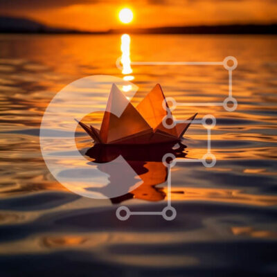 Intra Συλλεκτικό Ξύλινο Παζλ Plywood  4mm - Ειρηνική εικόνα ενός σκάφους Origami σε ήρεμο νερό στο ηλιοβασίλεμα Σε Ξύλινο Κουτί - Διαστάσεις: 10x10 cm – 25 κομμάτια - Image 1