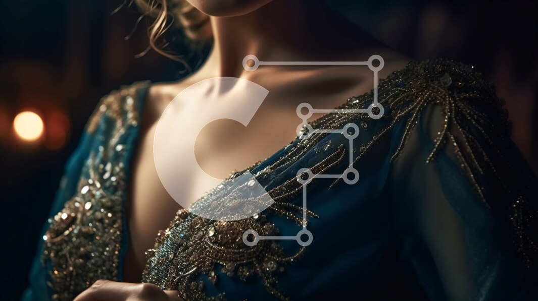 Intra Συλλεκτικό Ξύλινο Παζλ Plywood  4mm - Κομψό πορτρέτο γυναίκας με μπλε φόρεμα με χρυσό κέντημα και κολιέ Σε Ξύλινο Κουτί - Διαστάσεις Puzzle: 10x10 cm – 25 κομμάτια