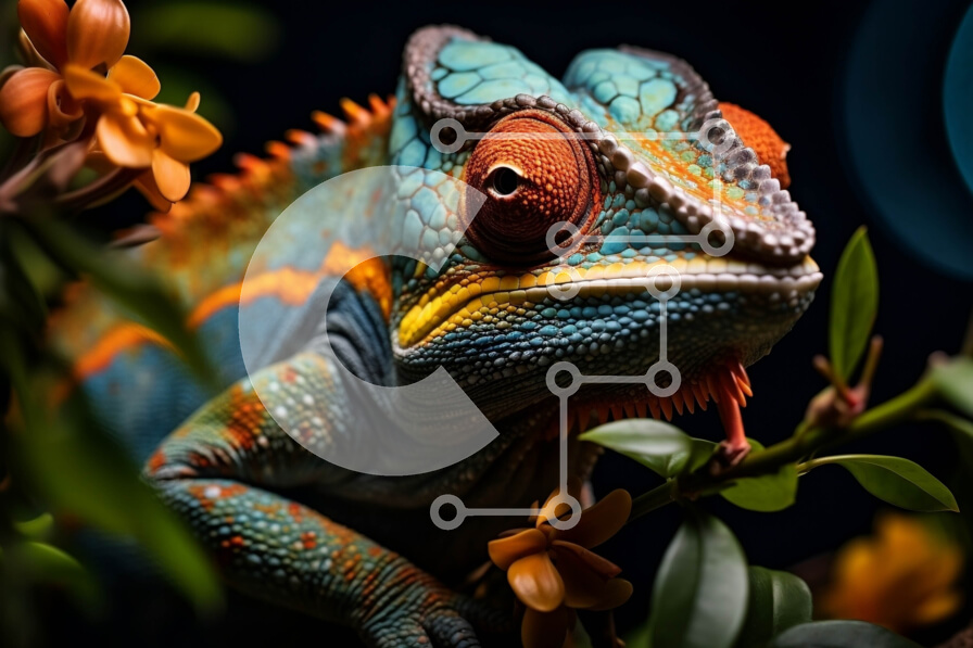 Intra Συλλεκτικό Ξύλινο Παζλ Plywood  4mm - Πολύχρωμος χαμαιλέοντας με μπλε, πορτοκαλί και πράσινα χρώματα Σε Ξύλινο Κουτί - Διαστάσεις: 10x10 cm – 25 κομμάτια