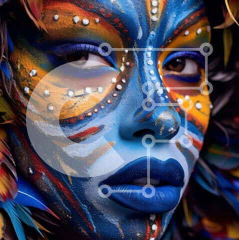 Intra Συλλεκτικό Ξύλινο Παζλ Plywood 4mm - Πολύχρωμη ζωγραφική προσώπου σε μια γυναίκα με φτερά στα μαλλιά της Σε Ξύλινο Κουτί - Διαστάσεις Puzzle: 10x10 cm – 25 κομμάτια - Image 1