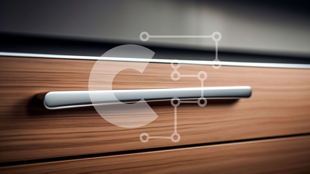 Intra Συλλεκτικό Ξύλινο Παζλ Plywood  4mm - Κοντινό πλάνο ξύλινου ντουλαπιού κουζίνας με λαβή χρωμίου Σε Ξύλινο Κουτί - Διαστάσεις Puzzle: 10x10 cm – 25 κομμάτια - Image 1