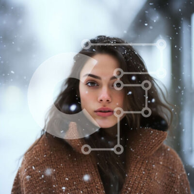 Intra Συλλεκτικό Ξύλινο Παζλ Plywood 4mm - Όμορφη εικόνα μιας γυναίκας που στέκεται στο χιόνι Σε Ξύλινο Κουτί - Διαστάσεις Puzzle: 10x10 cm – 25 κομμάτια - Image 1