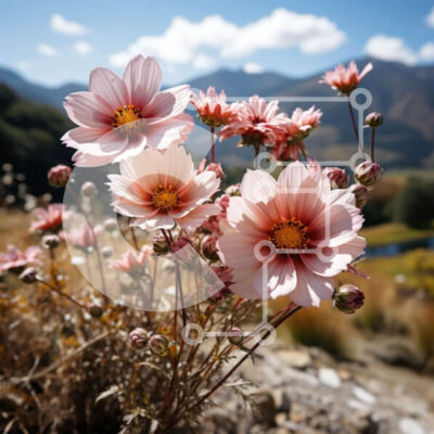 Intra Συλλεκτικό Ξύλινο Παζλ Plywood  4mm - Όμορφο τοπίο με ροζ λουλούδια με μαγευτικά βουνά Σε Ξύλινο Κουτί - Διαστάσεις: 10x10 cm – 25 κομμάτια - Image 1