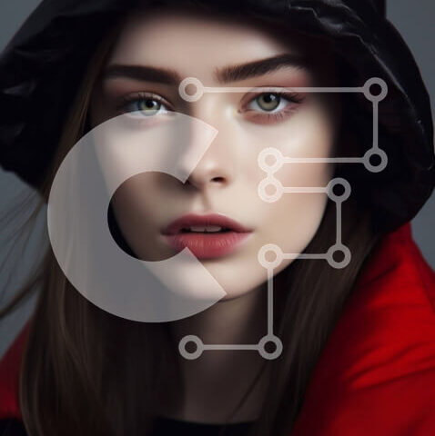 Intra Συλλεκτικό Ξύλινο Παζλ Plywood  4mm - Νεαρή γυναίκα με μαύρο δερμάτινο μπουφάν και κόκκινο κασκόλ με σοβαρή έκφραση Σε Ξύλινο Κουτί - Διαστάσεις Puzzle: 10x10 cm – 25 κομμάτια - Image 1