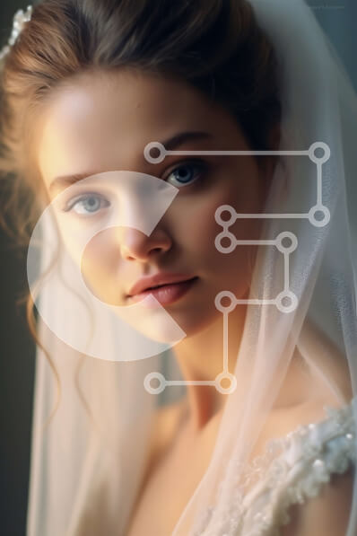 Intra Συλλεκτικό Ξύλινο Παζλ Plywood  4mm - Εκπληκτική φωτογραφία μιας νύφης με νυφικό με μακριά σγουρά μαλλιά και πέπλο Σε Ξύλινο Κουτί - Διαστάσεις Puzzle: 10x10 cm – 25 κομμάτια