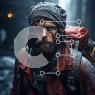 Intra Συλλεκτικό Ξύλινο Παζλ Plywood  4mm - Σοβαρός γενειοφόρος πεζοπόρος στο Misty Forest με σακίδιο και ραβδί Σε Ξύλινο Κουτί - Διαστάσεις Puzzle: 10x10 cm – 25 κομμάτια - Image 1