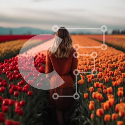 Intra Συλλεκτικό Ξύλινο Παζλ Plywood  4mm - Όμορφη εικόνα γυναίκας που στέκεται σε ένα χωράφι με τουλίπες Σε Ξύλινο Κουτί - Διαστάσεις: 10x10 cm – 25 κομμάτια - Image 1