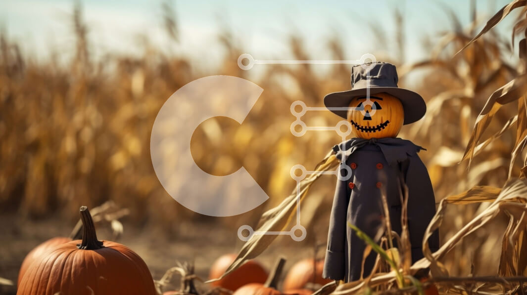 Intra Συλλεκτικό Ξύλινο Παζλ Plywood  4mm - Σκιάχτρο σε χωράφι με καλαμπόκι με κολοκύθες Σε Ξύλινο Κουτί - Διαστάσεις Puzzle: 10x10 cm – 25 κομμάτια