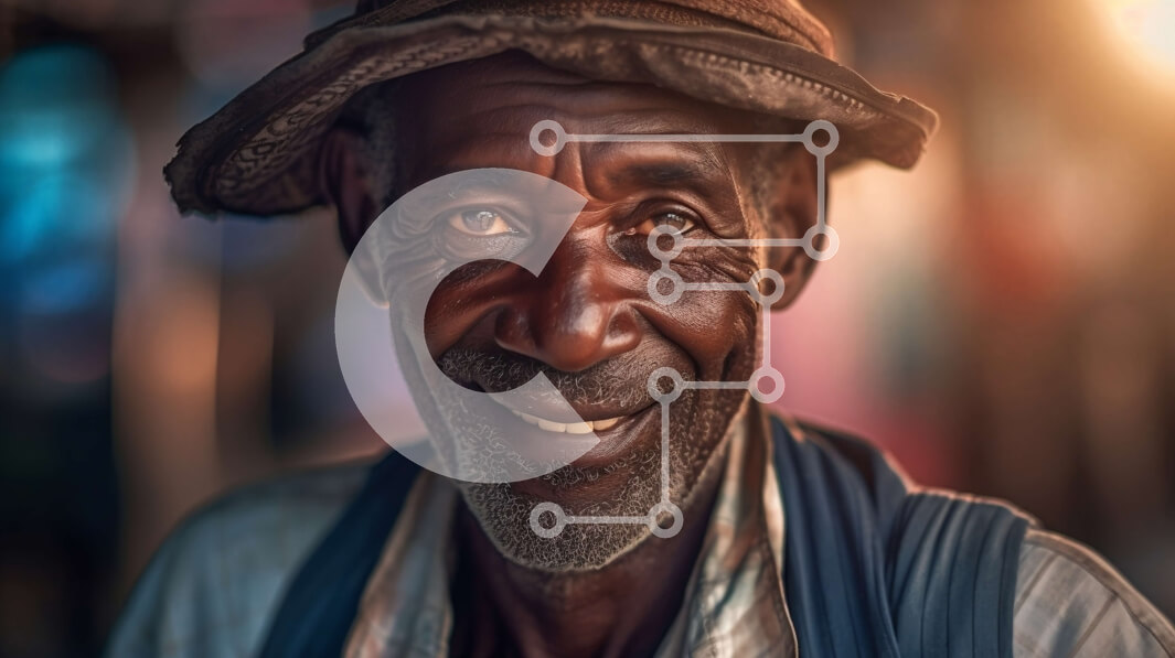 Intra Συλλεκτικό Ξύλινο Παζλ Plywood  4mm - Πορτρέτο ενός ηλικιωμένου μαύρου άνδρα με άσπρη γενειάδα και ψάθινο καπέλο που χαμογελά Σε Ξύλινο Κουτί - Διαστάσεις Puzzle: 10x10 cm – 25 κομμάτια