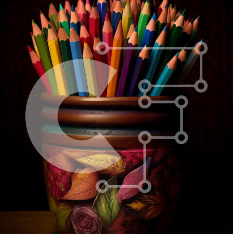 Intra Συλλεκτικό Ξύλινο Παζλ Plywood  4mm - Ζωηρόχρωμη θήκη μολυβιών με τα μολύβια στον ξύλινο πίνακα Στοκ Φωτογραφία Σε Ξύλινο Κουτί - Διαστάσεις: 10x10 cm – 25 κομμάτια - Image 1