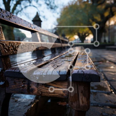 Intra Συλλεκτικό Ξύλινο Παζλ Plywood  4mm - Όμορφη εικόνα ενός ξύλινου πάγκου σε έναν λιθόστρωτο διάδρομο Σε Ξύλινο Κουτί - Διαστάσεις Puzzle: 10x10 cm – 25 κομμάτια - Image 1