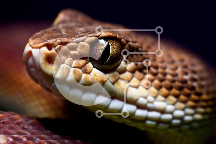 Intra Συλλεκτικό Ξύλινο Παζλ Plywood  4mm - Κοντινό πλάνο του κεφαλιού ενός φιδιού με ορατά μάτια και κυνόδοντες Σε Ξύλινο Κουτί - Διαστάσεις: 10x10 cm – 25 κομμάτια