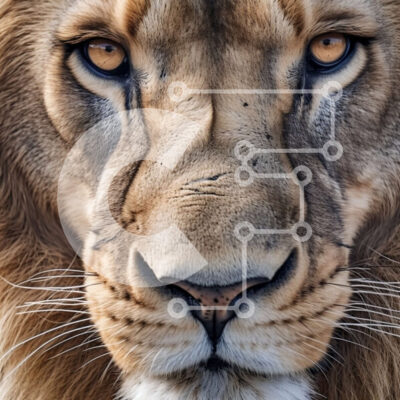 Intra Συλλεκτικό Ξύλινο Παζλ Plywood  4mm - Κοντινό πλάνο του προσώπου του λιονταριού με χαίτη και σοβαρή έκφραση Σε Ξύλινο Κουτί - Διαστάσεις: 10x10 cm – 25 κομμάτια - Image 1