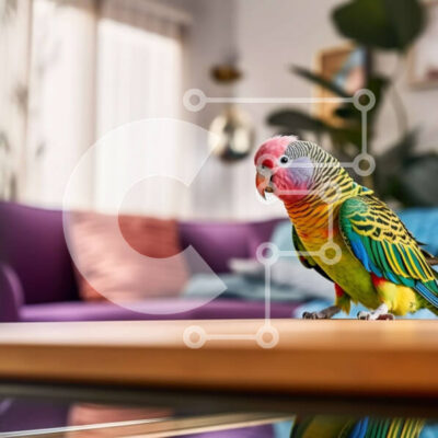 Intra Συλλεκτικό Ξύλινο Παζλ Plywood 4mm - Κομψό σαλόνι με πολύχρωμο παπαγάλο και φυτά Σε Ξύλινο Κουτί - Διαστάσεις Puzzle: 10x10 cm – 25 κομμάτια - Image 1