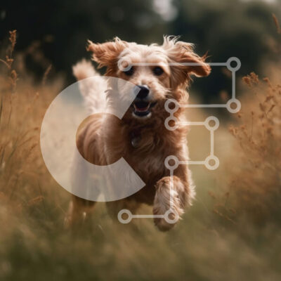 Intra Συλλεκτικό Ξύλινο Παζλ Plywood 4mm - Όμορφη εικόνα ενός σκύλου Golden Retriever που τρέχει σε ένα χωράφι με ψηλό γρασίδι Σε Ξύλινο Κουτί - Διαστάσεις: 10x10 cm – 25 κομμάτια - Image 1